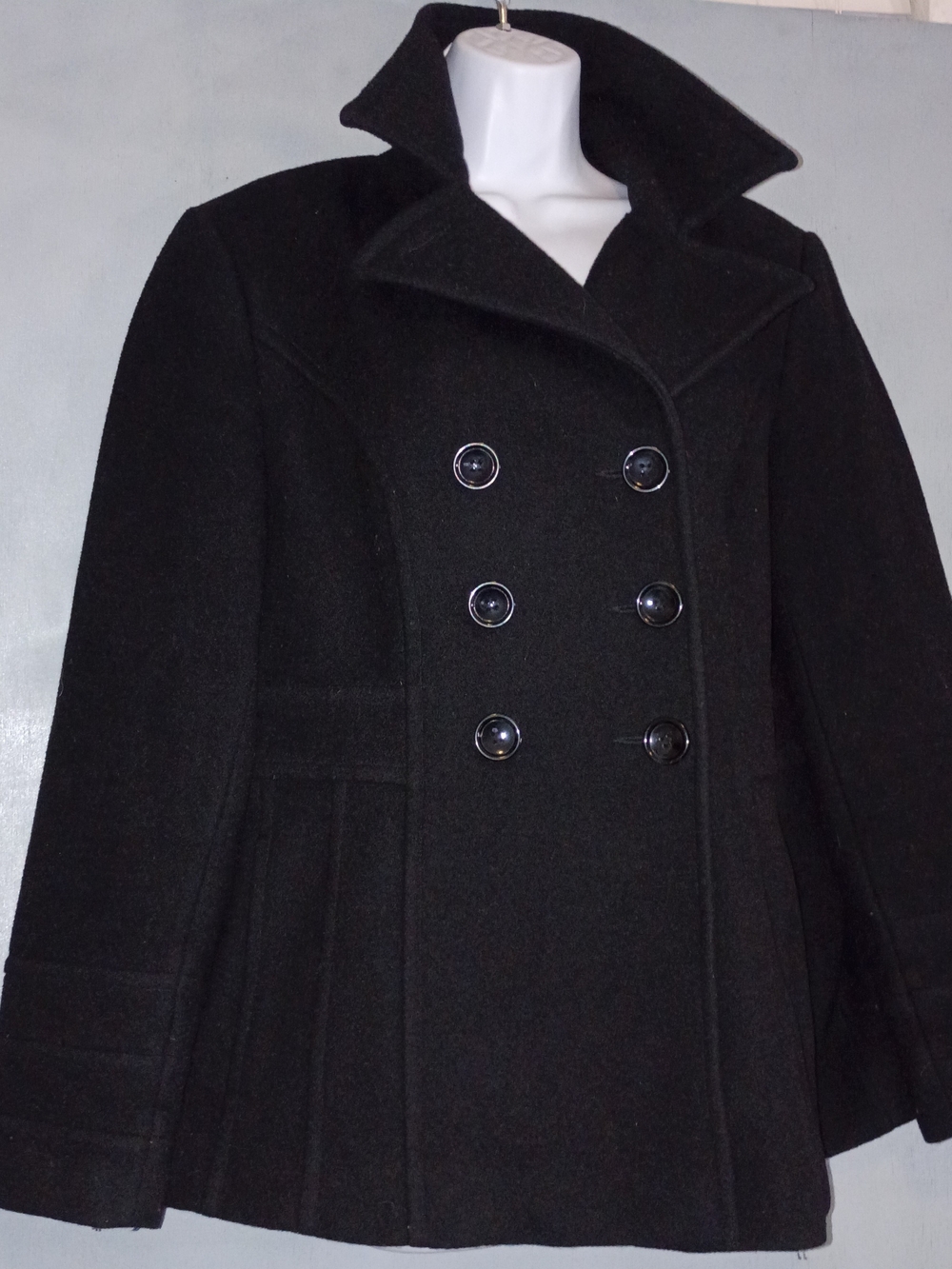 St John's Bay Classic Double-Breasted Black Wool Peacoat - Women's Jacket